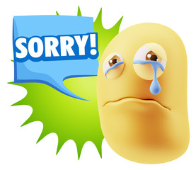 3d Illustration Sad Character Emoji Expression saying Sorry with