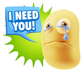 3d Illustration Sad Character Emoji Expression saying I Need you