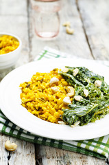 Turmeric rice with coconut Kale and cashew