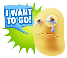 3d Illustration Sad Character Emoji Expression saying I Want to