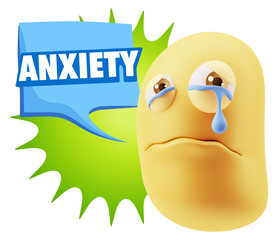 3d Illustration Sad Character Emoji Expression saying Anxiety wi