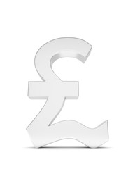 Isolated silver pound sign on white background. British currency. Concept of investment, european market, savings. Power, luxury and wealth. Great Britain, Nothern Ireland. 3D rendering.