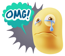 3d Illustration Sad Character Emoji Expression saying OMG with C