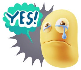 3d Illustration Sad Character Emoji Expression saying Yes with C