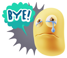 3d Illustration Sad Character Emoji Expression saying Bye with C