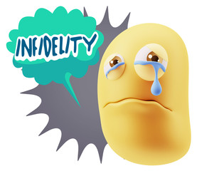 3d Illustration Sad Character Emoji Expression saying Infidelity