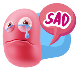3d Illustration Sad Character Emoji Expression saying Sad with C