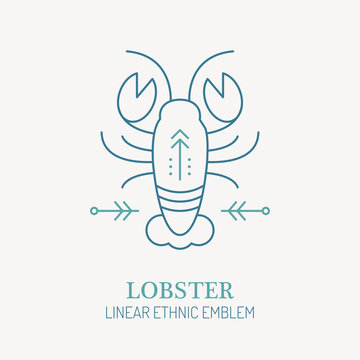 Line style seafood emblem - lobster illustration.