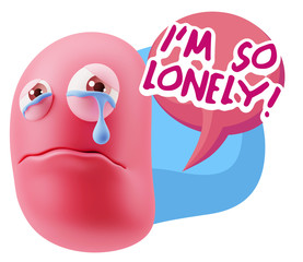 3d Illustration Sad Character Emoji Expression saying I'm so Lon