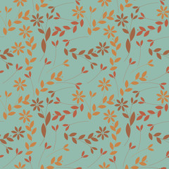 Stylish seamless pattern with orange plants, leaves and flowers