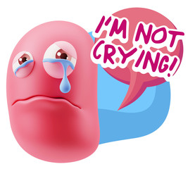 3d Illustration Sad Character Emoji Expression saying I'm Not Cr
