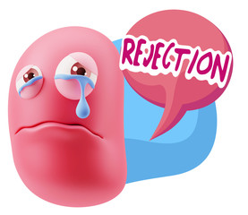 3d Illustration Sad Character Emoji Expression saying Rejection