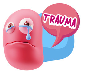 3d Illustration Sad Character Emoji Expression saying Trauma wit