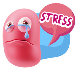 3d Illustration Sad Character Emoji Expression saying Stress wit