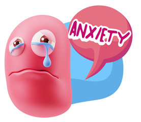 3d Illustration Sad Character Emoji Expression saying Anxiety wi