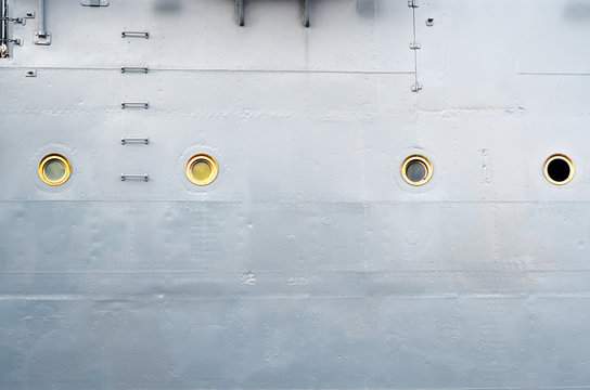 Boarding The Old Armored Cruiser. Illuminators And Staircase.