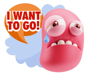 3d Illustration Sad Character Emoji Expression saying I Want to