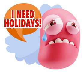 Obraz premium 3d Illustration Sad Character Emoji Expression saying I Need Hol