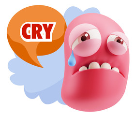 3d Illustration Sad Character Emoji Expression saying Cry with C