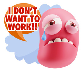 3d Illustration Sad Character Emoji Expression saying I Don't Wa