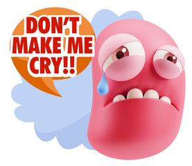 3d Illustration Sad Character Emoji Expression saying Don't Make