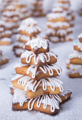Christmas gingerbread trees on white background. Close-up