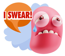 3d Illustration Sad Character Emoji Expression saying I Swear wi
