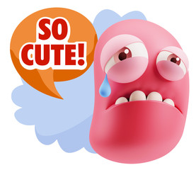 3d Illustration Sad Character Emoji Expression saying So Cute wi