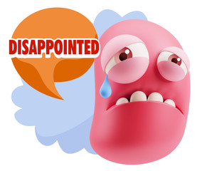 3d Illustration Sad Character Emoji Expression saying Disappoint