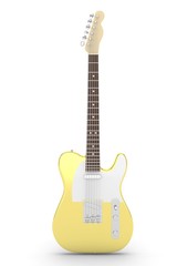 Naklejka premium Isolated golden electric guitar on white background. Musical instrument for rock, blues, metal songs. 3D rendering.