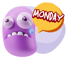 3d Illustration Sad Character Emoji Expression saying Monday wit
