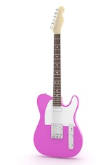 Isolated purple electric guitar on white background.  Musical instrument for rock, blues, metal songs. 3D rendering.