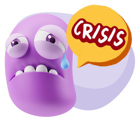 3d Illustration Sad Character Emoji Expression saying Crisis wit