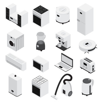 Isometrics Home Appliances Icon Set
