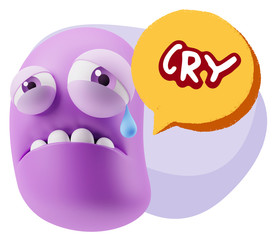 3d Illustration Sad Character Emoji Expression saying Cry with C