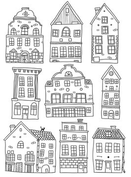 Hand Drawn Houses Monochrome Set