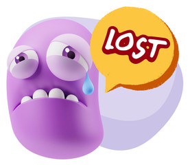3d Illustration Sad Character Emoji Expression saying Lost with