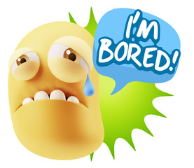 3d Illustration Sad Character Emoji Expression saying I'm Bored