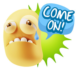 3d Illustration Sad Character Emoji Expression saying Come On wi