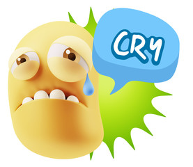 3d Illustration Sad Character Emoji Expression saying Cry with C