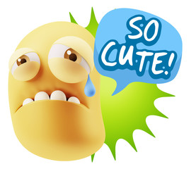 3d Illustration Sad Character Emoji Expression saying So Cute wi