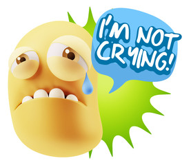 3d Illustration Sad Character Emoji Expression saying I'm Not Cr