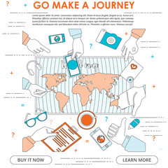 Flat Style, Thin Line Art Design. Set of summer holiday,  package holiday, vector icons and elements. Modern concept vectors collection