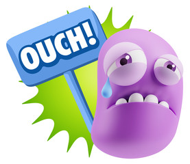 3d Illustration Sad Character Emoji Expression saying Ouch! with