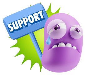 3d Illustration Sad Character Emoji Expression saying Support wi