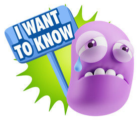 3d Illustration Sad Character Emoji Expression saying I Want to