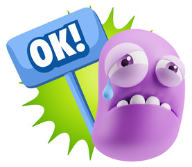 3d Illustration Sad Character Emoji Expression saying OK with Co