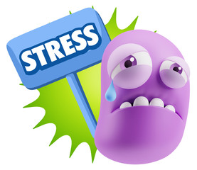 3d Illustration Sad Character Emoji Expression saying Stress wit
