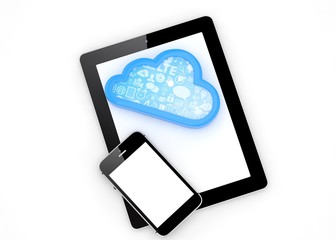 tablet pc, smart phone and cloud. 3d rendering.