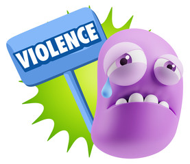 3d Illustration Sad Character Emoji Expression saying Violence w